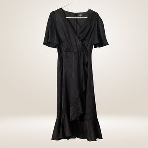 Lulus satin black dress women’s (M) with waist tie